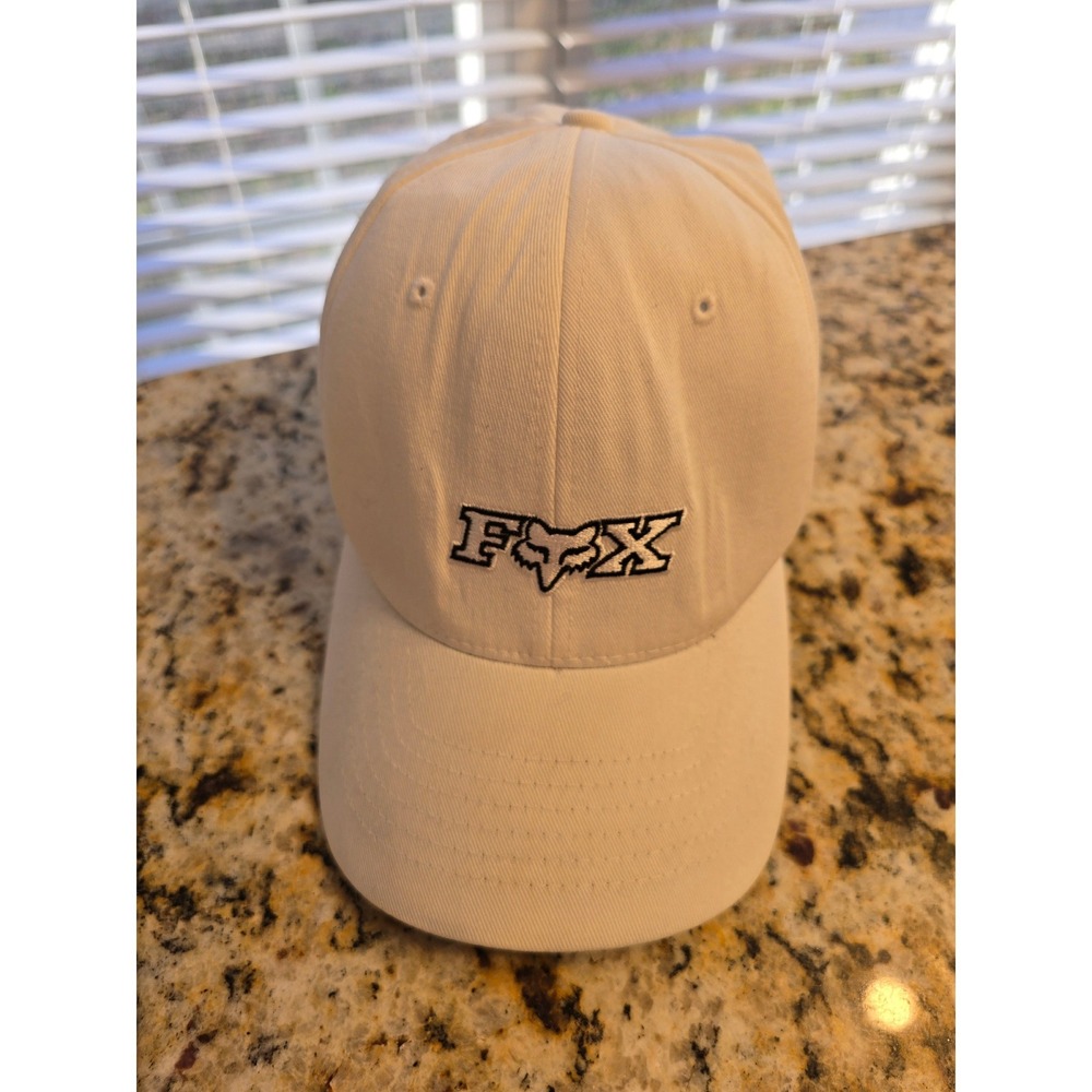 Fox Racing Flexfit Hat White Baseball Cap L/XL Embroidered Logo‎ Mens